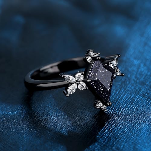 Black Women's Promise Ring with Blue Sandstone - Personalized Engraving Available4