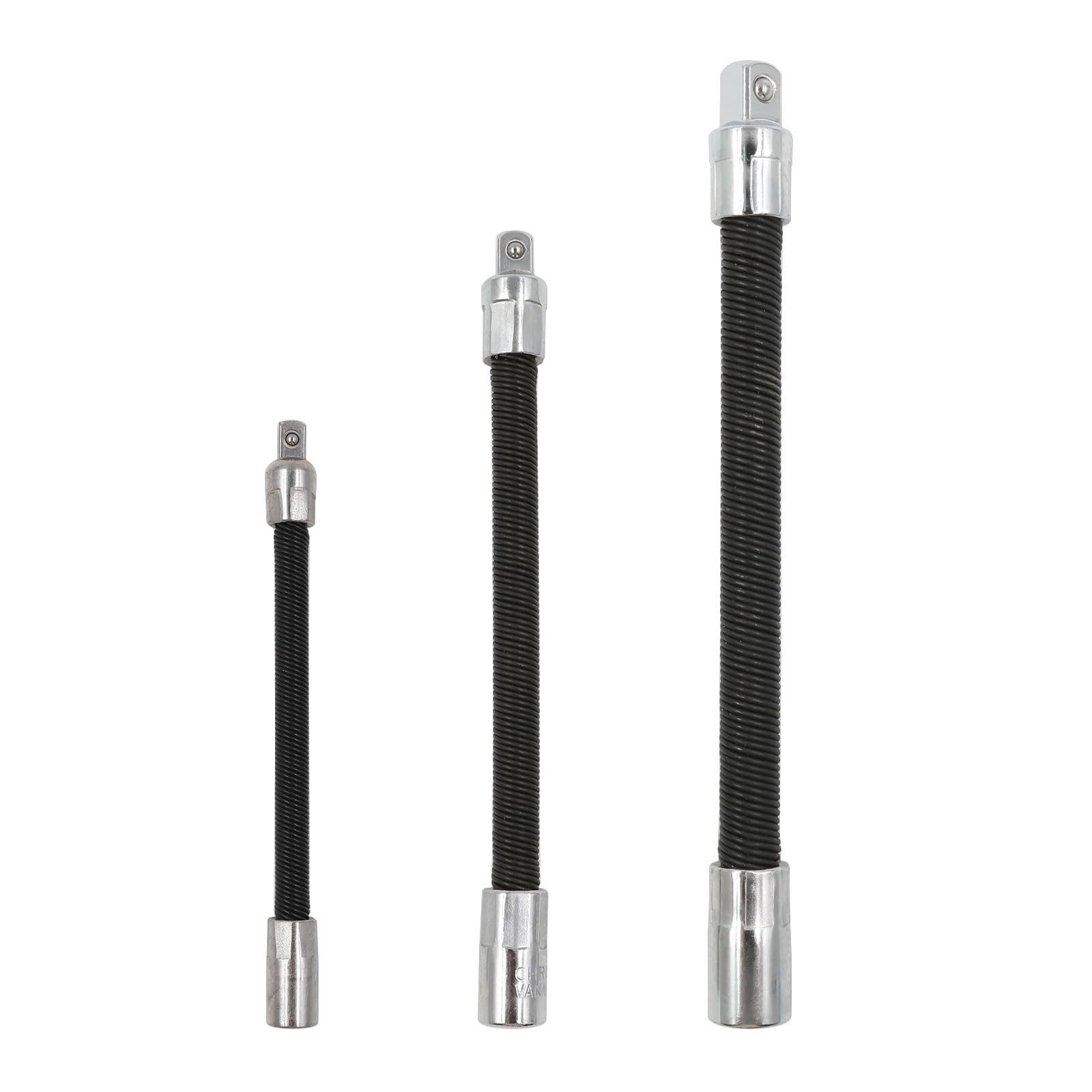 Wealsun 3Pcs Flexible Extension Bar Set, 1/4in, 3/8in, 1/2in, Flexible Extension Bars, Drive Socket Extension Bars Suitable for Electric Drills and Ratchet Wrenches.