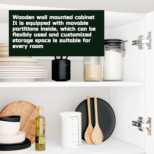 Image of White Laundry Room Cabinets and Storage with 3 Doors and Utility Adjustable Shelf,Gabinetes Para Cocina Cupboard Kitchen Organizers and Storage Pantry Wall Mounted 12.4 inchD x 35.4 inchW x 19.7 inchH