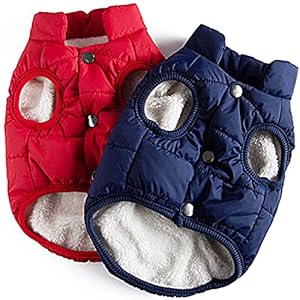 2 Pieces Pet Dog Jacket 2 Layers Fleece Lined Dog Jacket Warm Soft Windproof Small Dog Coat for Winter Cold Weather(Navy, Red, Medium)