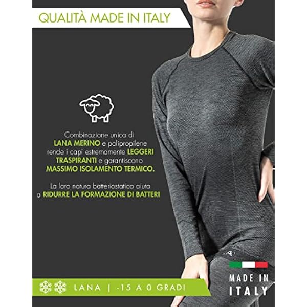 Risalti Maglia Termica Uomo e Donna Lana Merino - Intimo Termico Unisex Manica Lunga Traspirante - Abbigliamento Termico Invernale Senza Cuciture - Made in Italy