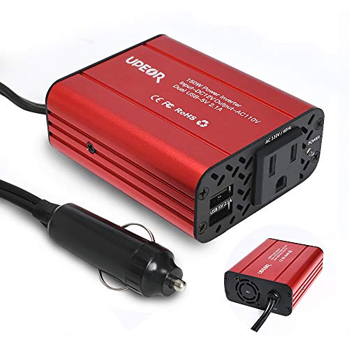 150W Car Power Inverter 12V DC to 110V AC Converter with 4.2A Dual USB Car Charger Adapter Modified Sine Wave Converter with AC Outlet for Car(Red)