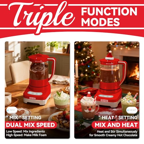 Image of SugarWhisk 29 Oz Hot Chocolate Maker Machine, Electric Milk Frother and Steamer, Hot Cocoa Maker Machine for Hot Chocolate Bar, Detachable Pitcher, 2 Speed Mode, 3.5 Cups, Red