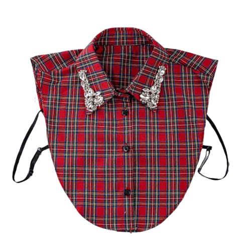 Colletto con strass per donna | Mezza camicia con colletto finto | Camicetta natalizia con scintillii Colletti staccabili scozzesi | Camicette eleganti donna Camicia finta Dickey