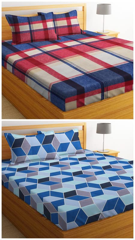 VAS COLLECTIONS Prime Collection Combo Pack of 2 Double Bedsheets with 4 Pillow Covers | 144 TC Soft Brushed Microfiber-Blend -Long Lasting & Wrinkle Free,7.5X7 Ft Set of 6 Pcs (Red & Blue)-image-44