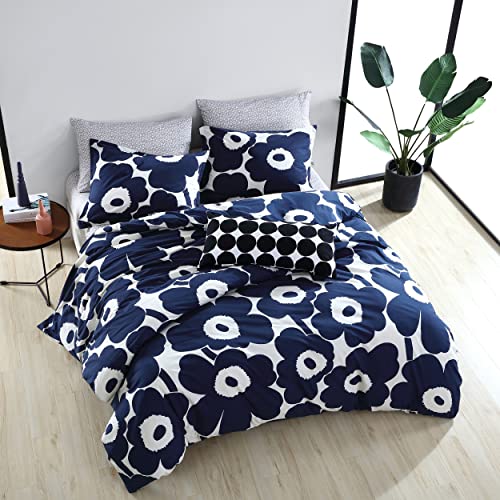 Image of MARIMEKKO - King Duvet Cover Set, Cotton Bedding with Matching Shams & Button Closure, All Season Home Decor (Unikko Indigo, King)