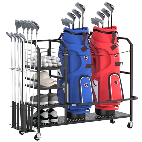GloCryp Organizador de sacos de golfe, organizador de golfe de grande capacidade para bolsa de golfe e acessórios de equipamentos, acessórios de bolsa de golfe para garagem, casa ou clube, rack de