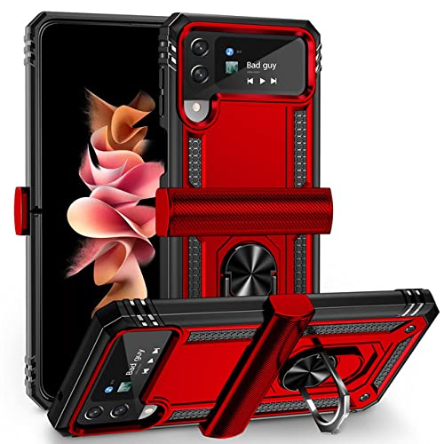 Coque antichoc Galaxy Z Flip 4 avec anneau de maintien et bumper TPU rouge