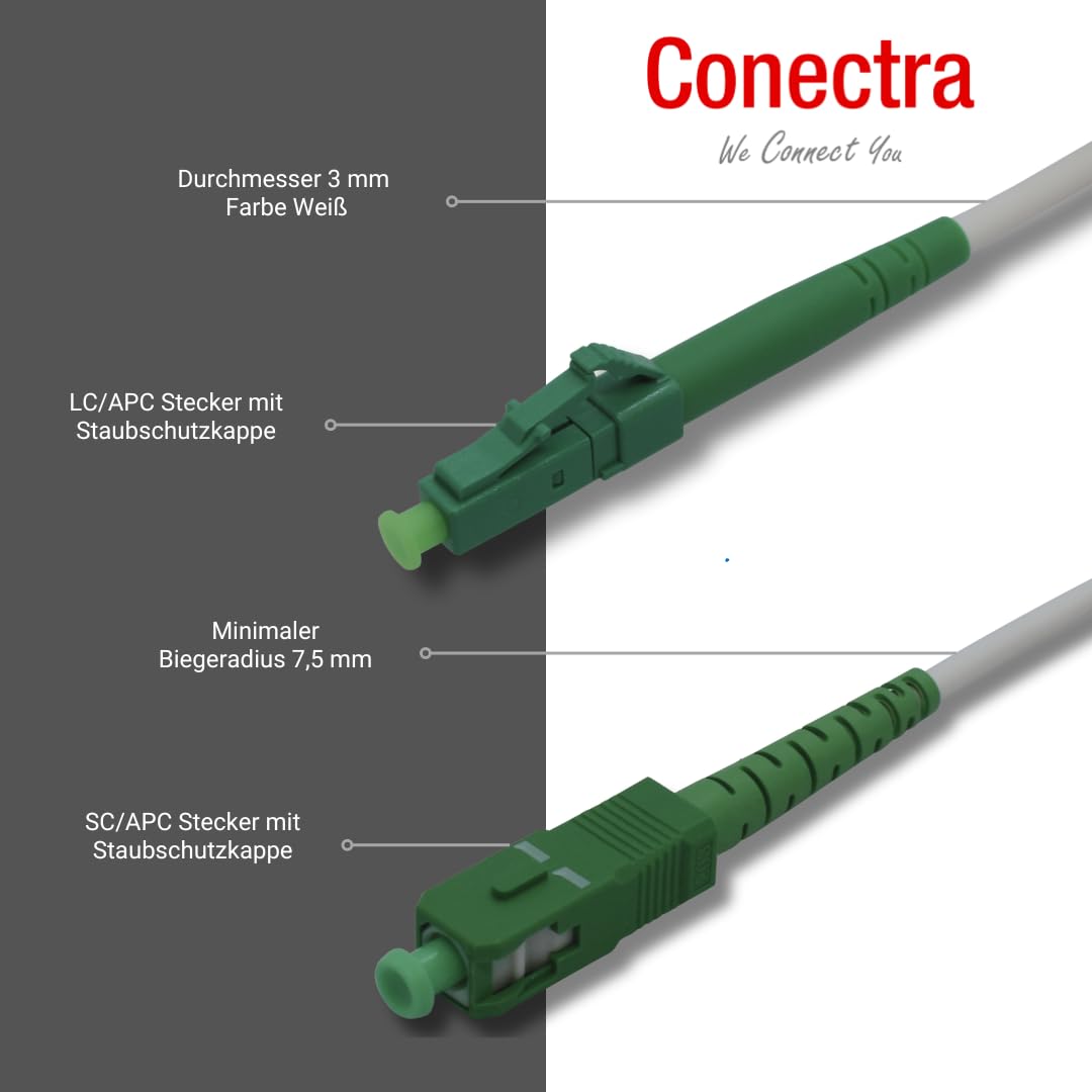 Cavo a fibre ottiche | OS2 | LC/APC su SC/APC | bianco | ideale per reti domestiche | compatibile con Deutsche Telekom, Vodafone, 1&1, Deutsche Glasfaser e molti altri (Lunghezza 75 metri)