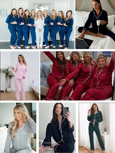 Image of Button Up Pajamas for Women Long Sleeve Sleepwear Soft Loungewear Ladies Pjs Set XS-XXL