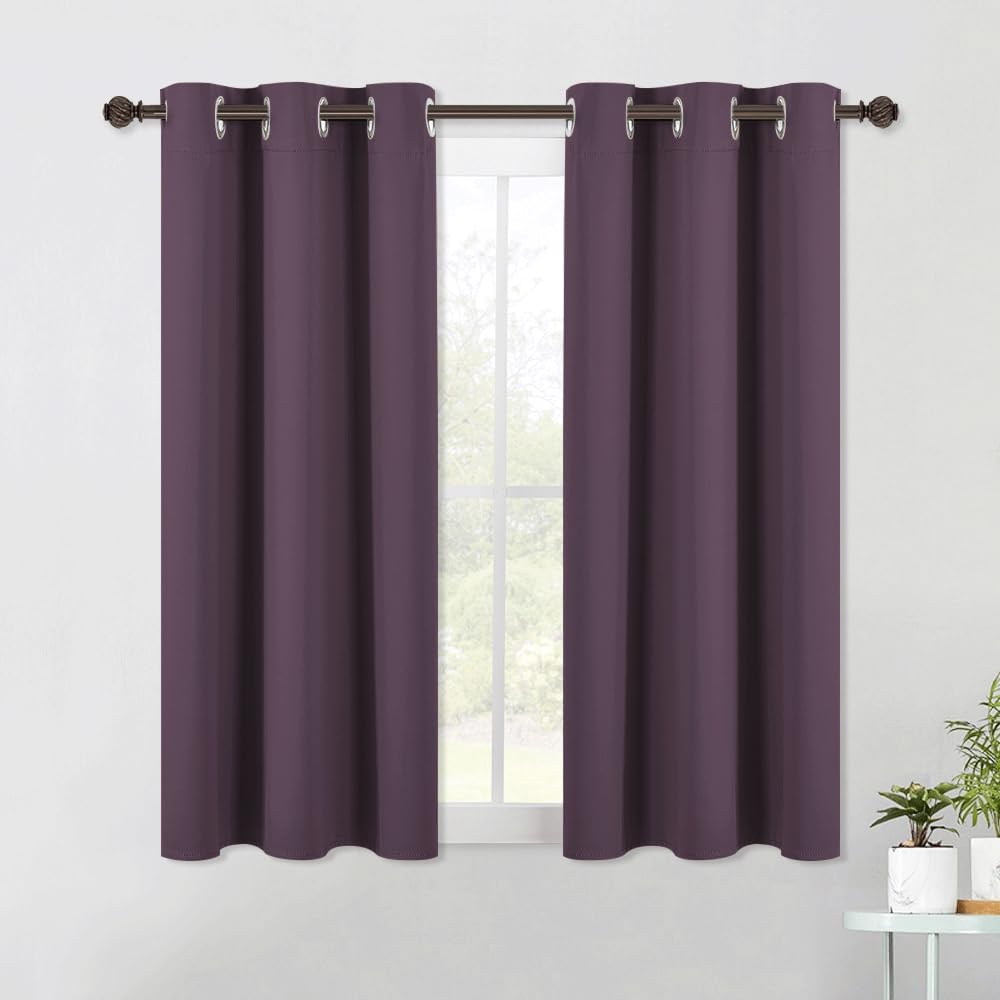 NICETOWN Bedroom Curtains Blackout Drapery Panels, 2 Panels, 42 x 54 Inch, Plum, Three Pass Microfiber Thermal Insulated Solid Ring Top Blackout Window Curtains/Drapes