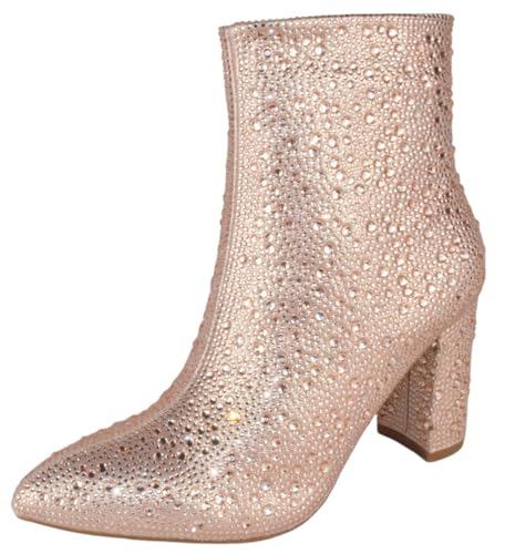 TOP Moda Women Ankle Boots Block High Heels Rhinestone Bling Glitter Short Booties Side Zipper Pointed-Toe Brazil-8