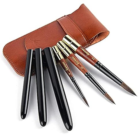 Travel Watercolour Brushes, Genuine Squirrel Hair Artist Travel Paint Brushes with Pocket Size Leather Pouch Perfect for Watercolor Inking Gouache Acrylic Painting Cover