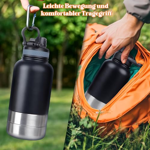 Trinkflasche Hunde für Unterwegs, 1000ml Edelstahl Hundetrinkflasche mit Tragbarer Schüssel, Wasserflasche für Hunde auf Reisen und Outdoor-Aktivitäten.