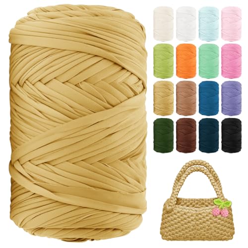 Image of T Shirt Yarn 130 Yards Beginner Crochet Yarn Polyester Yarn (Light Khaki)