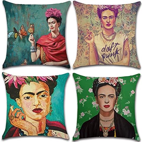Soleebee Cotton Linen Throw Pillow Covers Car Cushion Covers for Sofa Bed Home Decor Set of 4, 45 x 45cm (Woman Self Portrait) Cover