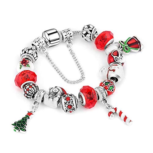 Preisvergleich Produktbild BWHDBEH der Zodiac - Glocke Bell weihnachtsdekoration Alten silbernen armreif String glaskügelchen Armband,l,rot