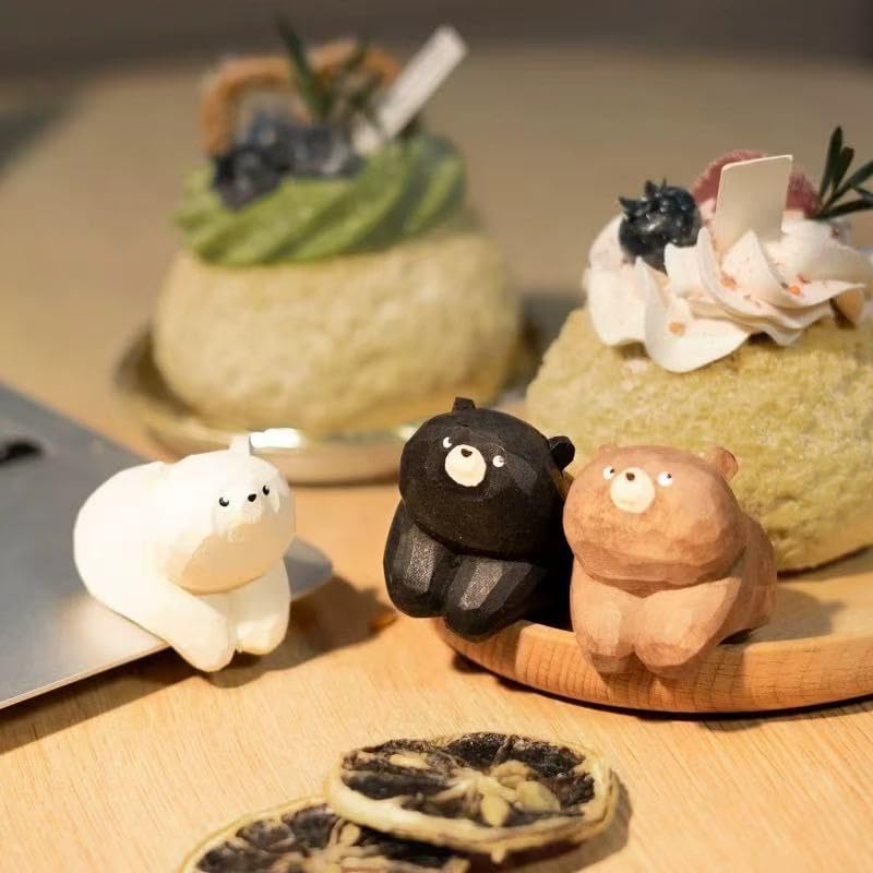 Handmade Wooden Leisurely Bear Figurines, 3-Pack Prone Polar, Brown & Black Bears – 1.4" Cute Animal Carving Decor for Desk & Monitor Top, Funny Wood Ornaments Gift for Bear Lovers - Image 6