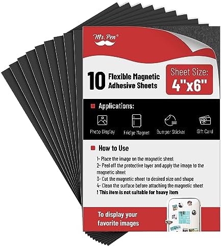 Mr. Pen- Adhesive Magnetic Sheets, 4" x 6", 10 Pack, with Adhesive Backing, Flexible Picture Magnets, Cuttable Magnetic Sheets.