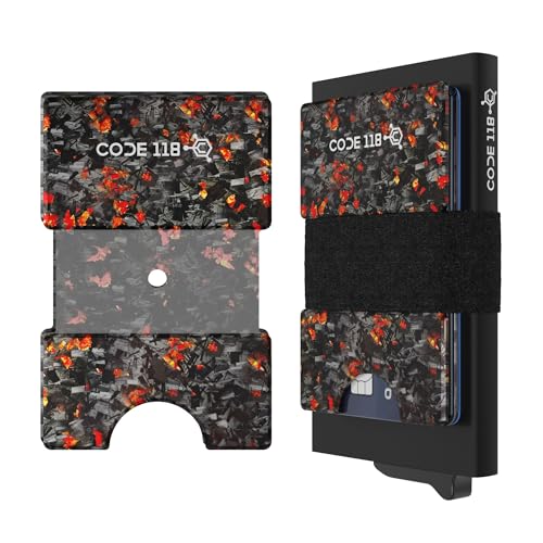 Image of CODE 118 Modular Backplate - Slim Minimalist Aluminum Wallet Accessory - Expandable Cash & Business Card Holder Expands Storage up to 8 cards, Wallet not Included (Anodized Red Forged Carbon)