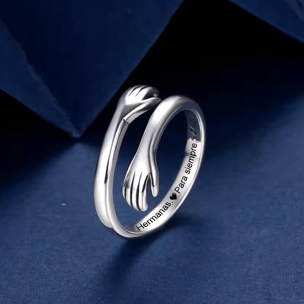 Bramart Anillo mujer de plata de ley 925 ajustable – Regalo Original para hermanas en cumpleaños o Navidad, joya emocional con caja elegante incluida, anillo abierto elegante