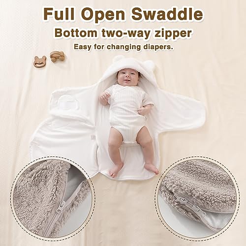 Image of AiWMGL Baby Winter Fleece Swaddle Blanket 0-3 Months Boys Girls Warm Adjustable Newborn Swaddling Wrap Soft Plush Sleeping Sacks