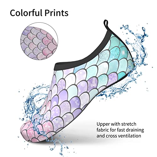 Womens Swim Shoes Mens Beach Shoes Mermaid Scales Pastel Pink Purple Aqua Teal Non-Slip Quick Dry Aqua Socks For Adults Swim Socks Sand Socks For Beach Essentials Volleyball #TOP4