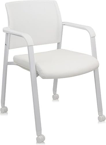 Miniatura 162 de CLATINA Silla de sala de espera negra con ruedas y respaldo de malla apilable con asiento de tela tapizado y soporte lumbar ergonómico para oficina