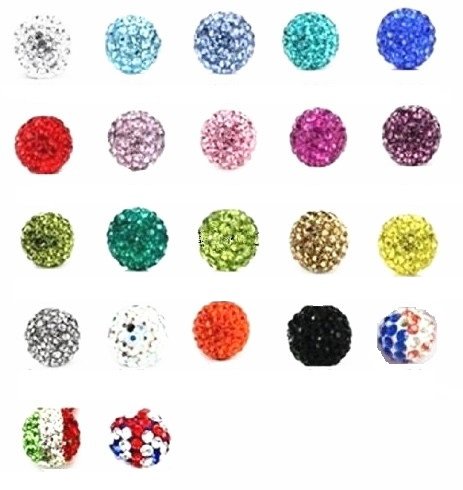Lot de 100 Perles Style Shamballa Strass Cristal 10 mm - 20 Couleur au Choix