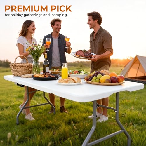 LUCKPRO 6ft Folding Table Heavy Duty 350 LBS Capacity Foldable Table with 18% Thicker HDPE Waterproof Top & Reinforced Steel Frame, Portable Fold-in-Half Table for Outdoor Indoor Party Wedding Camping by LUCKPRO - Image 7