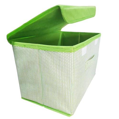 Image of STORE MORE Non Woven Big and Small Storage Box Wardrobe Closet Organizer Foldable Stackable Rectangular Basket /Bins with Lid & Handle (Green, Set of 2)