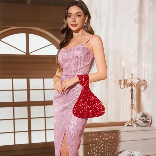 Image of Eternal Beauty Sequin Wristlet Bag, Reinforced Sparkly Evening Clutch for Wedding Guest, Cruise & Prom Mini Purse