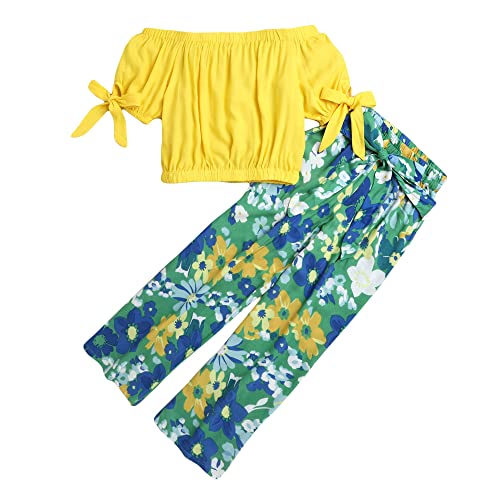 Hopscotch Girls Cotton Floral Print Top And Pant Set In Yellow Color Hopscotch Girls Cotton Floral Print Top And Pant Set In Yellow Color