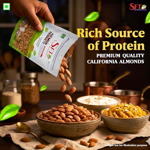 Image of SFT Pure California Almonds /Badam Whole, 500g, Real Nuts, High in Fiber, Badam Giri, Rich in Protein, Magnesium, Phosphorus and Dietary Fibre, Nuts & Dry Fruits