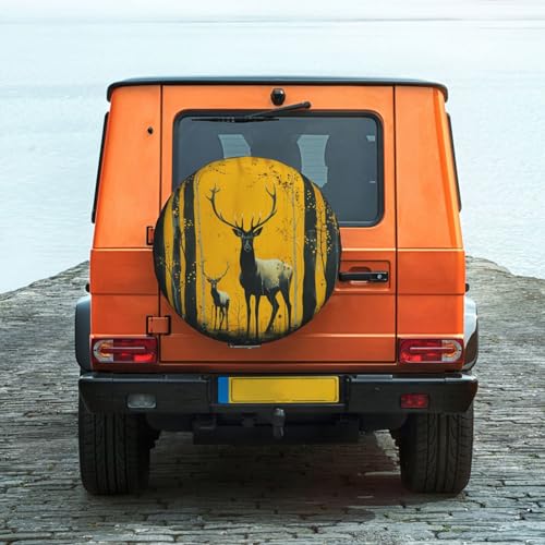 Image of Deer Spare Tire Cover Wheel Protectors Weatherproof Deer Pattern Wheel Covers Universal Fit for Trailer RV SUV Truck Camper Travel Trailers Accessories 15 Inch