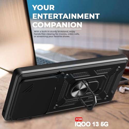 Image of AESTMO Tough Armor iQOO 13 5G Bumper Back Case Cover | Ring Holder & Sliding Camera Shield Cover | 360 Degree Protection Back Case Cover for iQOO 13 5G (Black)