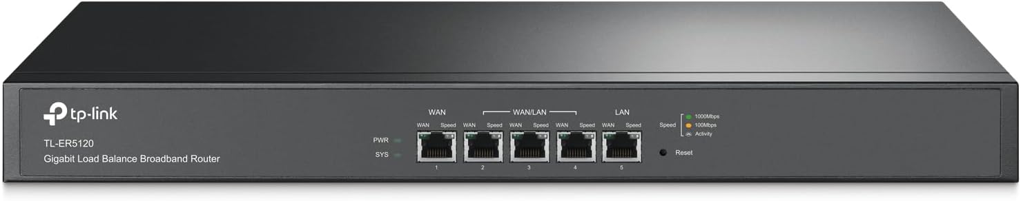 TP-Link TL-ER5120 Wifi Router, Gigabit Load Balance Broadband Internet Booster, Fixed WAN/LAN/DMZ port, 3 Interchangeable GigabitWAN/LAN, Professional 4kV protection, Support PPPoE, Easy Management