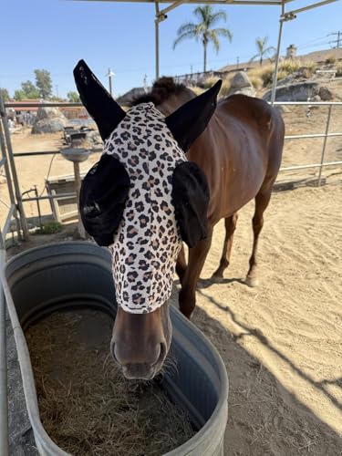 Stretchy Horse Fly Mask with Ears Comfort Fit Mesh Trail Pasture Sun UV Protection for Arab, Cob, Small Quarter, Large Ponies