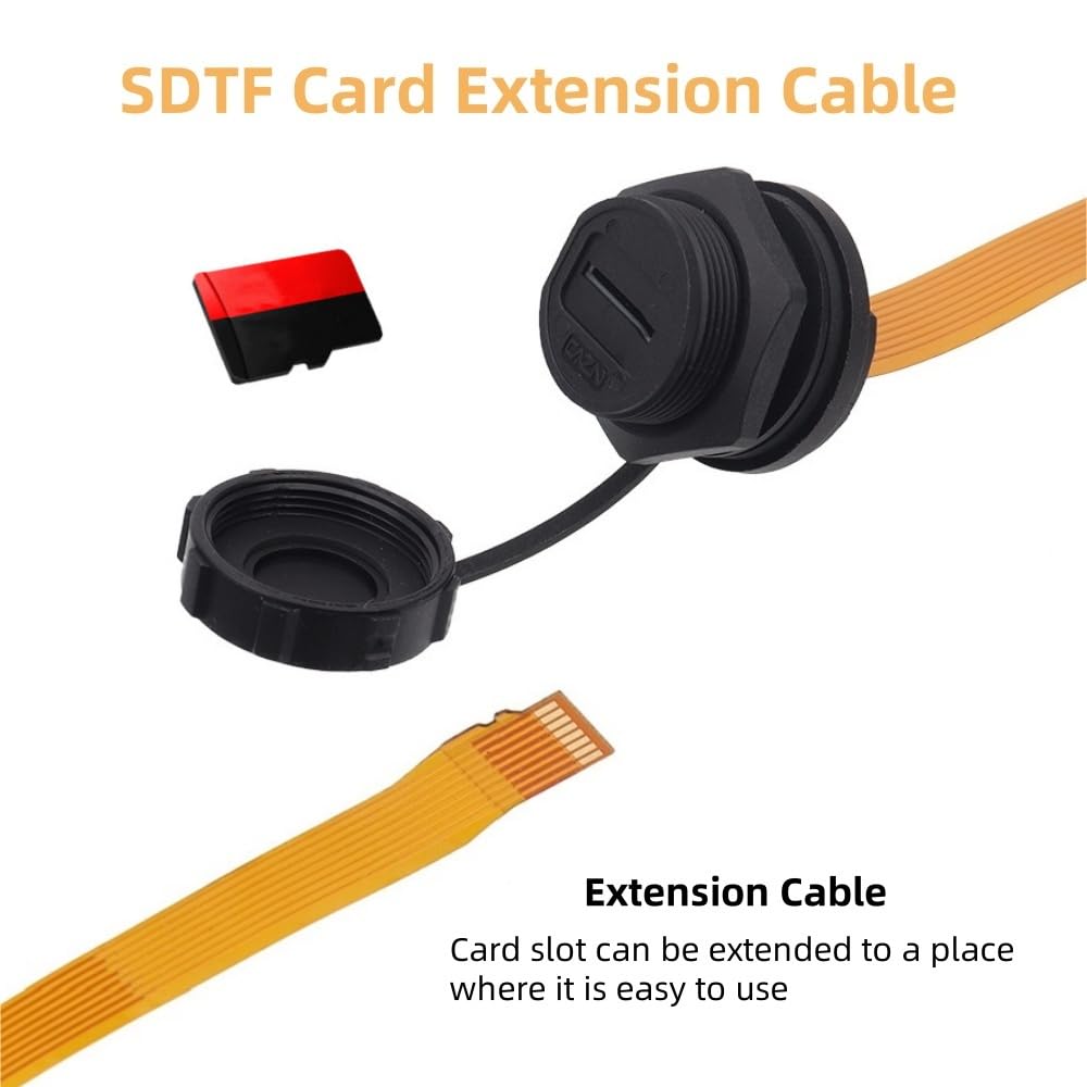 20CM SD TF Socket SD TF Card Extension Cable, IP67 Waterproof Female to Male Extender Panel Mount SIM Card Slot with Dust Cover for Industrial Equipment, Car Navigation, Surveillance, Camera