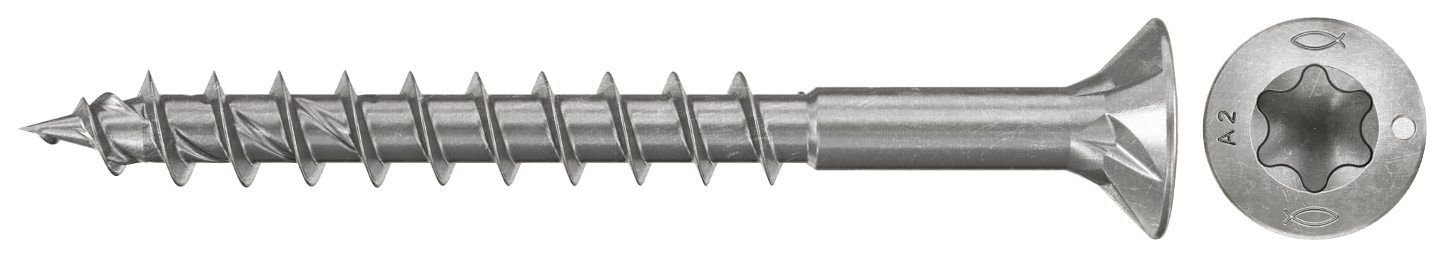fischer Spanplattenschraube PowerFast II CTP 3,5 x 40 A2 200, Senkkopf, Innenstern-TX-Aufnahme, Teilgewinde, Edelstahl A2, für eine oberflächenbündige Montage in Holz, 200 Stück