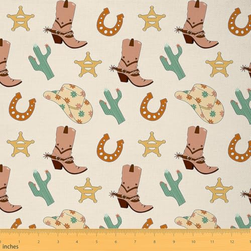 Best Material for Cowboy Boots: A Fabric Guide 12 Feelyou Western Upholstery Fabric for Chairs 1 Yard Wild Western Cowboy Fabric by The Yard Decor Cowboy Boots Cowboy Hat Horseshoe Cactus Decorative Waterproof Outdoor Fabric Yellow Outdoor Fabric