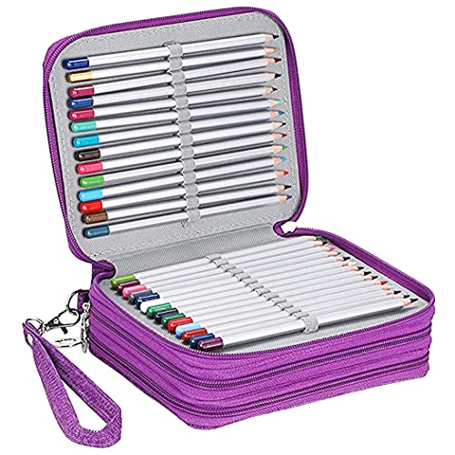 Image of Gullor Large Capacity 3 Layers Pencil Bag Pencil Holder Organizer - 78 Slots for Colored Pencils, Purple