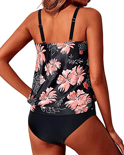Image of Yonique Women Vintage Chevron 2 Piece Ruched Padded Tankini Set Flyaway Top With Triangle Brief Bottom Bathing Suit