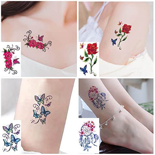 60 Sheets Temporary Tattoos Flower Tattoos Butterfly Tattoos Words Lines Tatoos For Adults Men And Women #TOP2