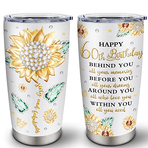 Biomlon 60th Birthday Tumbler 20oz, 60th Birthday Gifts for Women/Men Mug, 60th Birthday Decorations Women, 60th Birthday Gift Ideas Cup, Happy 60th Birthday Gifts