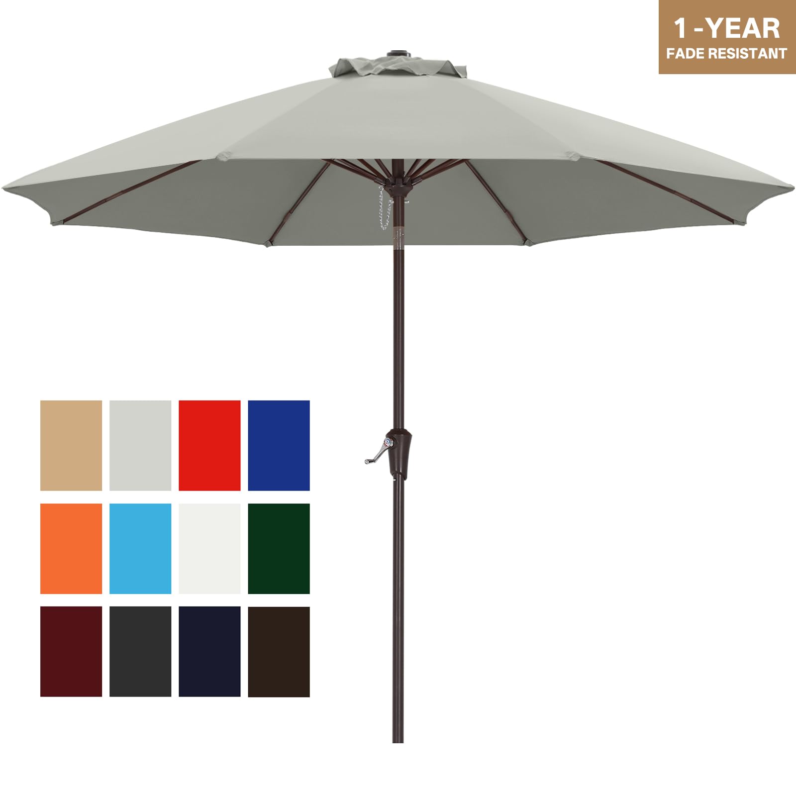 ABCCANOPY Sonnenschirm wasserdicht UV50+ mit Kurbel, Hellgrau 270cm | wasserdichtes 300D Polyester, farbecht & lichtecht, 230/270/300 cm für Garten, Terrasse & Strand