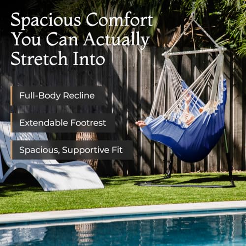 Image of Hanging Hammock Chair Swing - Hanging Chair Outdoor & Indoor - Hammock Swing Chair - Quick & Easy Setup with Hardware Kit - Durable & Spacious Full Body Support - Holds 440 Lbs