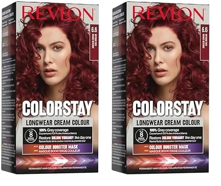 Revlon Colorstay Tinte Pelo Mujer, Coloración Permanente de larga duración, Incluye mascarilla potenciadora del color, Hasta 8 semanas de color, Tono 6.6 Rojo Intenso (Paquete de 2)