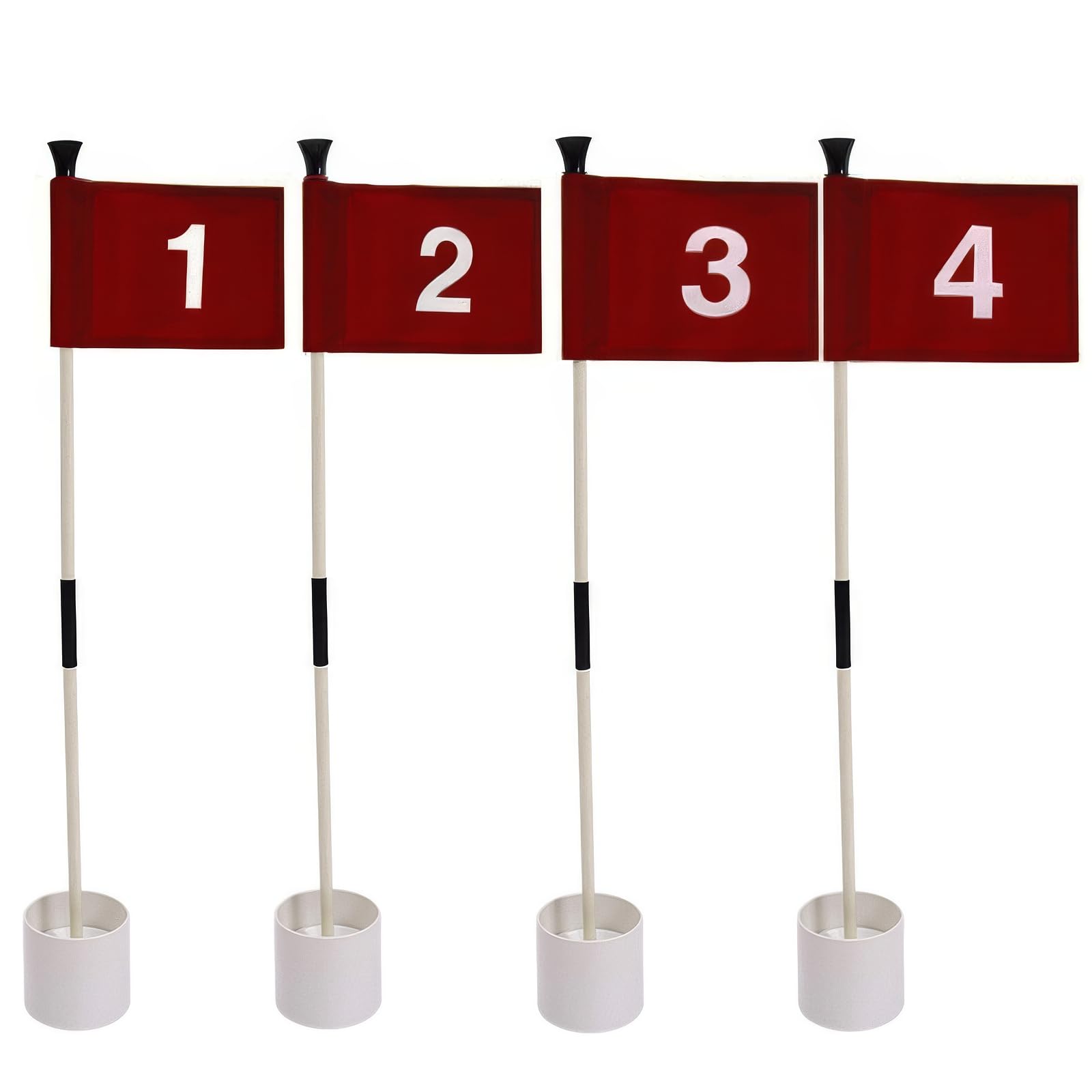 Putting Grüne Flaggen und Golflochbecher, 4-teiliges Set, doppelseitige nummerierte Golfflaggen (1–4), abnehmbarer Golfflaggenstock (Gesamthöhe 83 cm, Lochdurchmesser 10,7 cm)