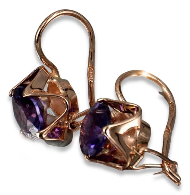 Russian Soviet rose pink 14k 585 gold earrings vec142 alexandrite ruby emerald sapphire ...2